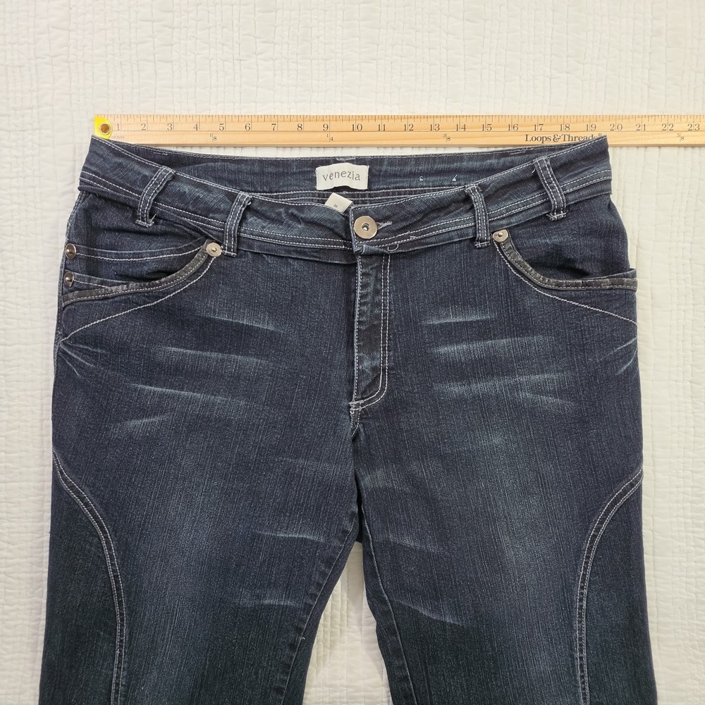 Venezia Dark Wash Capri Jeans Womens 20 Plus‎ Stretch Cropped Denim Zipper Cuff - Picture 9 of 15